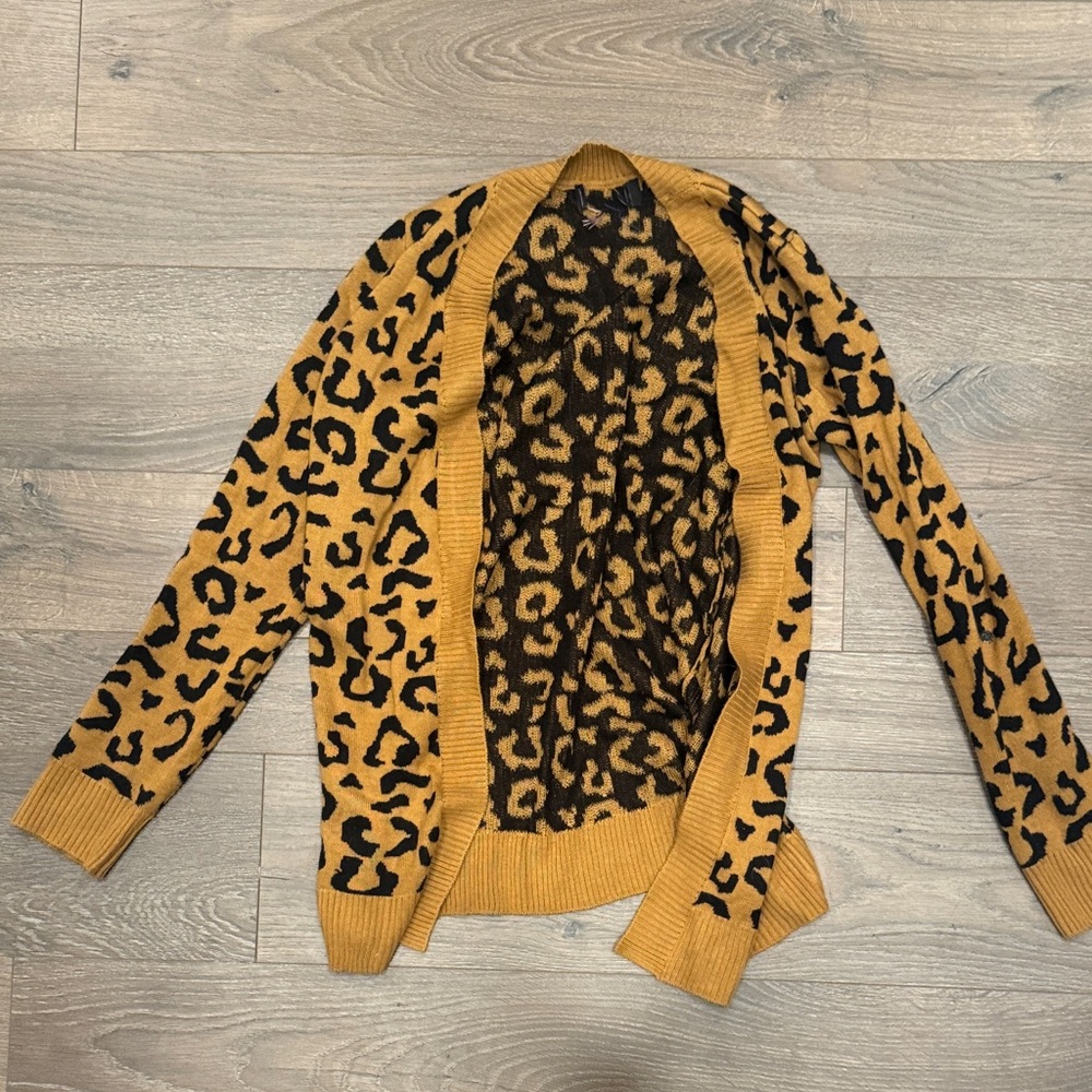 Leopard Print Open Front Cardigan Sweater